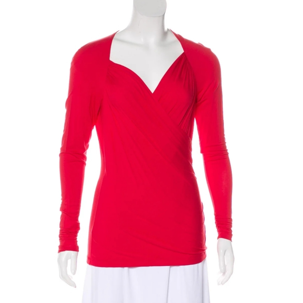 Lafayette New York Red Stretch Long Sleeve Top size S